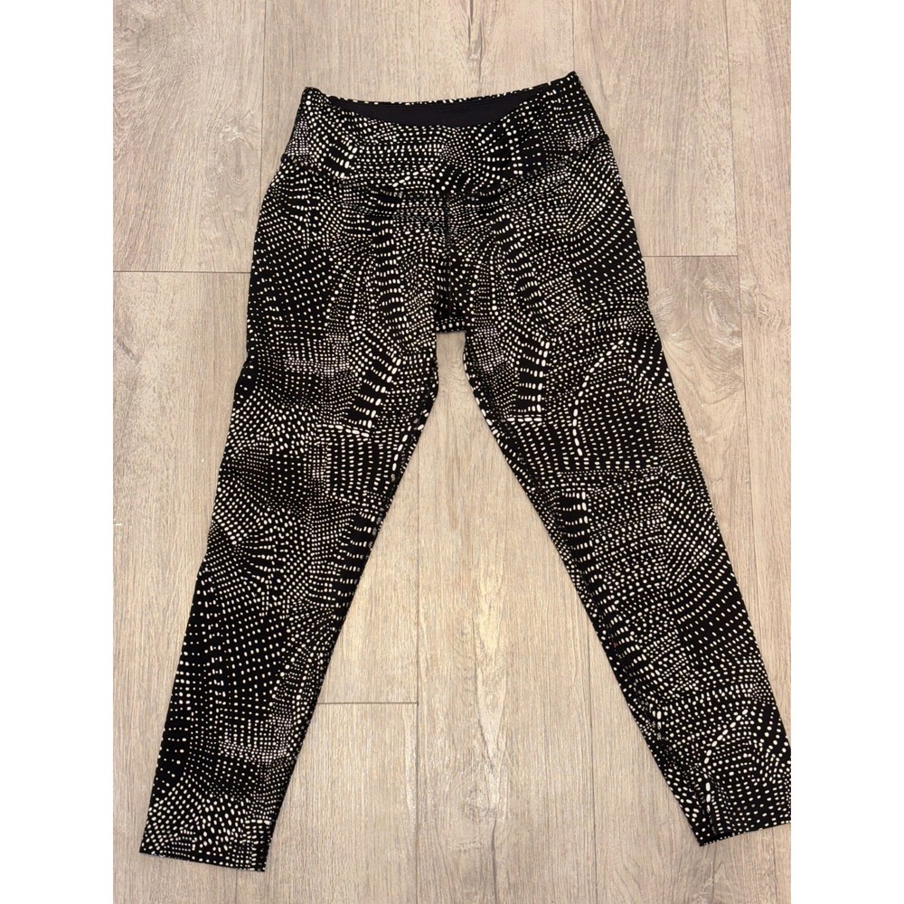 Beyond Yoga Leggings Womens Small Black White Swirling Dot Logo Stretch Athletic